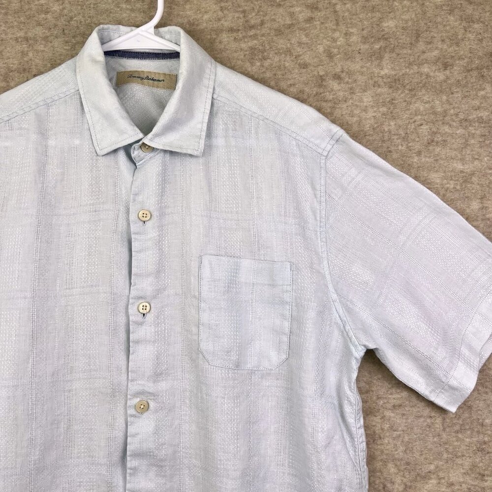 Tommy Bahama Men's Size M Blue 100% Linen Short Sleeve Button Hawaiian Shirt